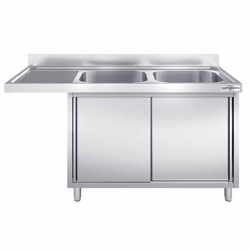 Venta Caliente Muebles de Cocina Comercial Lavavajillas de Acero Inoxidable con Dos Fregaderos a la Derecha