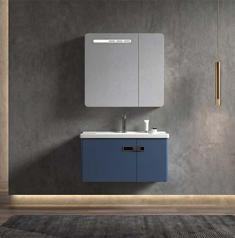 Gabinete de baño minimalista de acero inoxidable impermeable con asa integrada