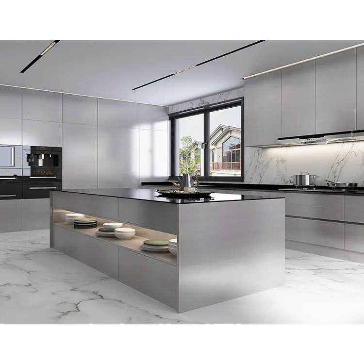 Precio de fábrica personalizado para armarios de cocina modulares de acero inoxidable completo, resistentes al agua, para restaurantes comerciales, con doble fregadero