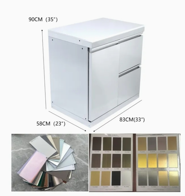 Nuevo armario de cocina exterior de acero inoxidable con puerta solitaria y gabinete de almacenamiento de dos cajones para camping, jardín y fiestas