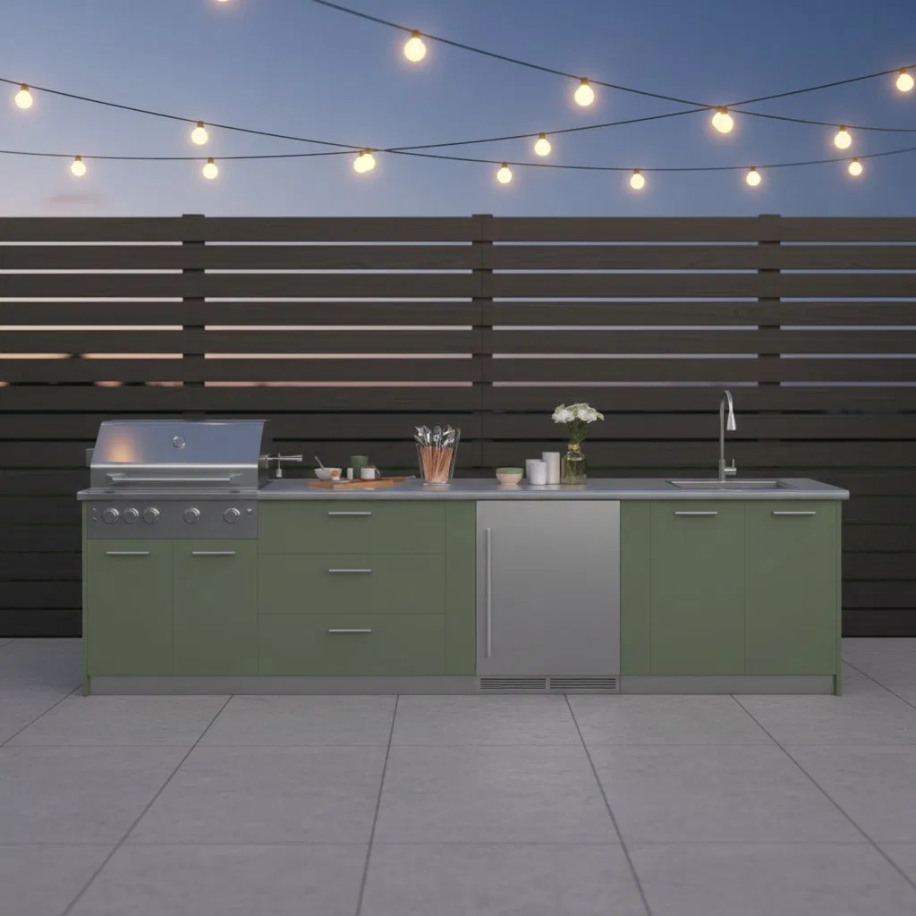 Conjunto de Cocina Exterior Modular de Acero Inoxidable, Gabinete de BBQ a Prueba de Óxido, Resistente a la Intemperie, Duradero para Cocinar al Aire Libre en el Jardín