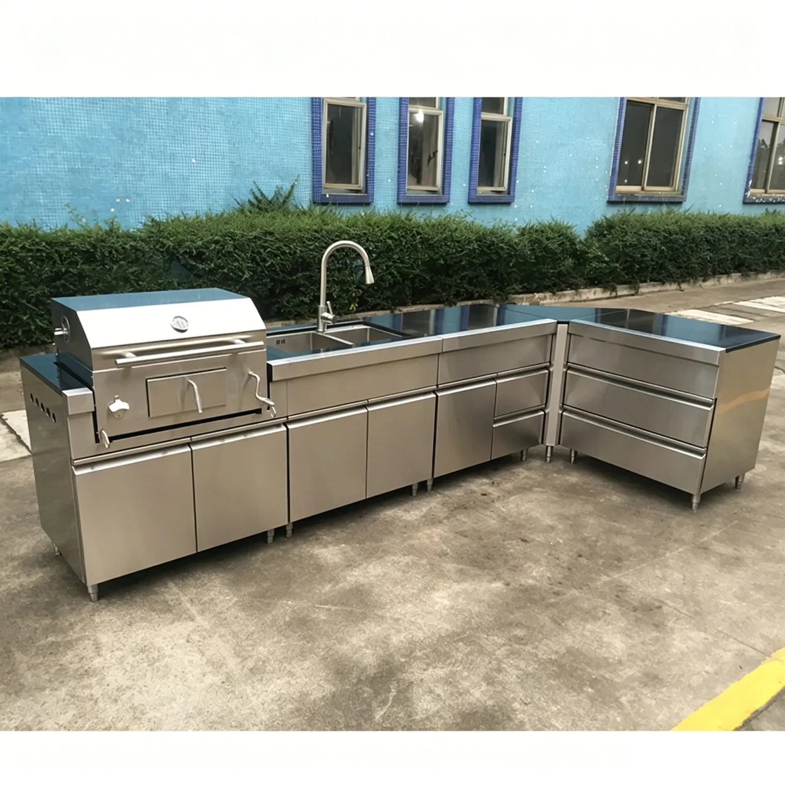 Gabinete de Cocina de Acero Inoxidable Profesional 304 con Fregadero y Unidad de Cajones