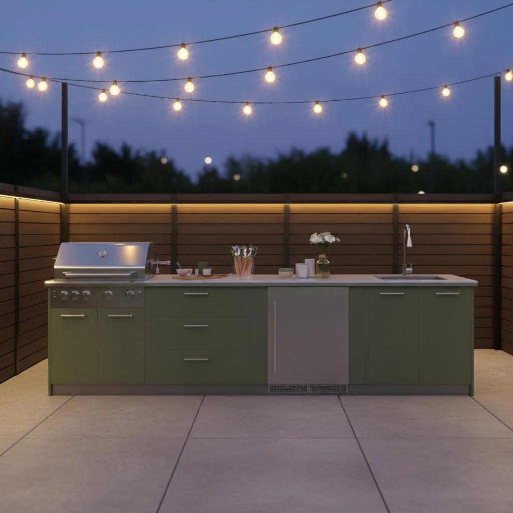 Conjunto de Cocina Exterior Modular de Acero Inoxidable, Gabinete de BBQ a Prueba de Óxido, Resistente a la Intemperie, Duradero para Cocinar al Aire Libre en el Jardín