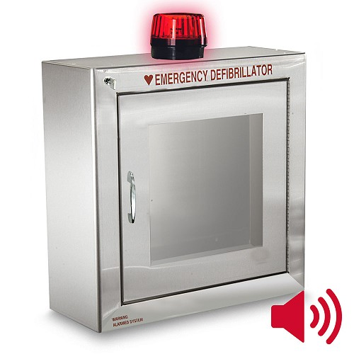 Caja de almacenamiento montada en la pared de acero inoxidable con alarma, compatible con todas las marcas para lugares públicos, gabinete de desfibrilador externo automático (DEA) montado en la pared