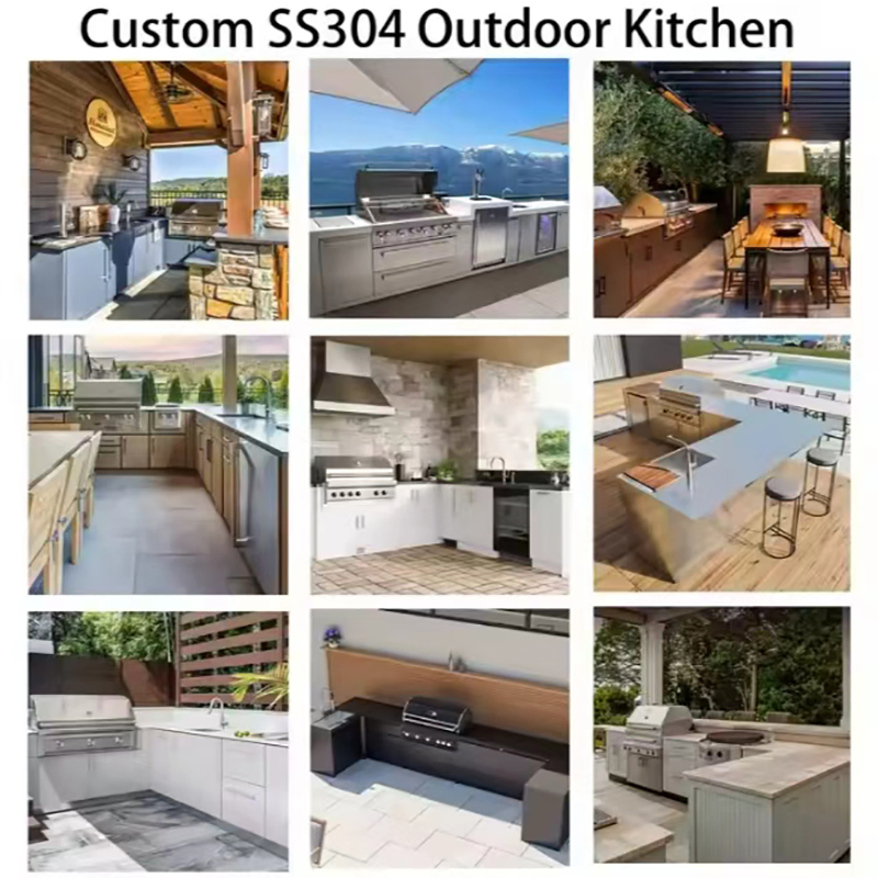 Gabinete de cocina BBQ modular exterior de acero inoxidable, resistente a la intemperie, a la corrosión y duradero para áreas de cocina en jardín y patio