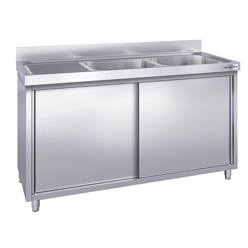 Mueble de cocina comercial OEM, lavavajillas de acero inoxidable con dos fregaderos a la derecha