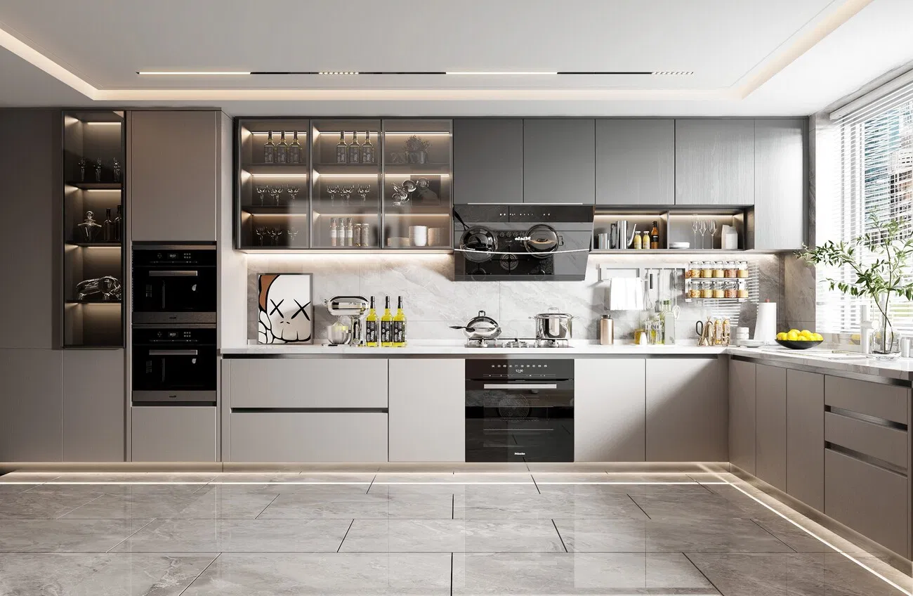 Sección de tres pistas personalizada 2025 Lesso Cocinas Modernas Fabricantes de Gabinetes de Acero Inoxidable Gabinetes de Cocina Modulares
