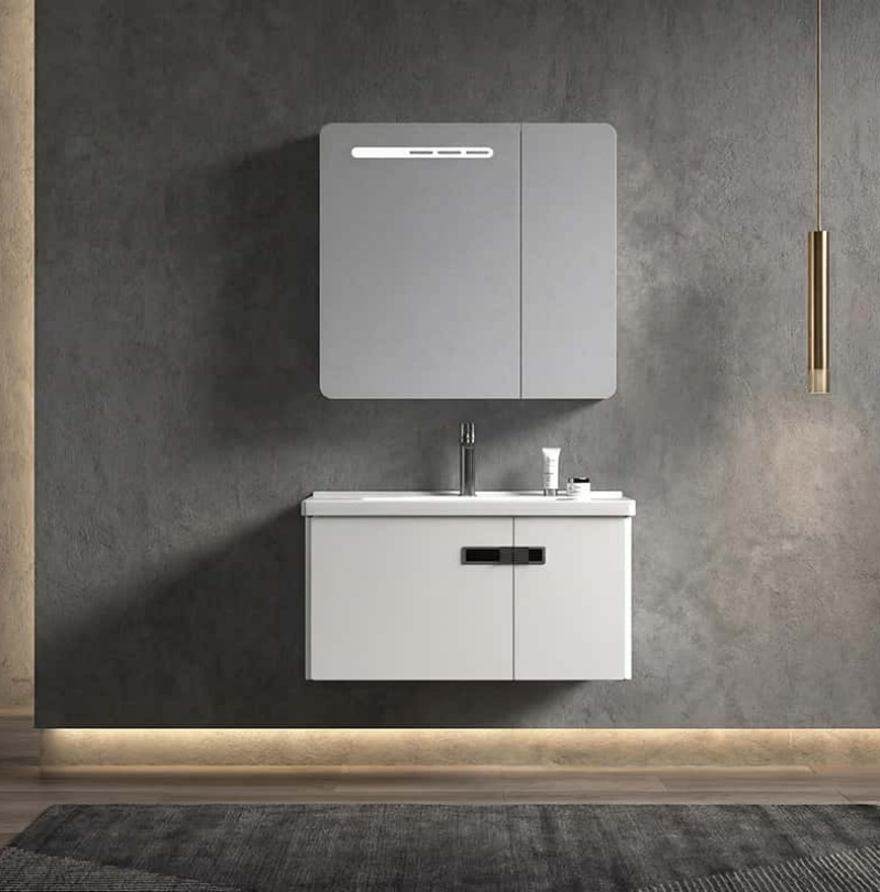 Gabinete de baño minimalista de acero inoxidable impermeable con asa integrada