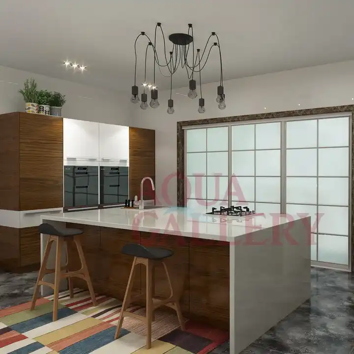 Fabricación de gabinetes de cocina personalizados en China con pintura negra, isla, fregadero de acero inoxidable, laca y diseño de cocina