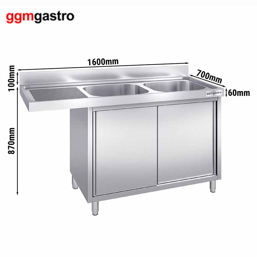 Venta Caliente Muebles de Cocina Comercial Lavavajillas de Acero Inoxidable con Dos Fregaderos a la Derecha