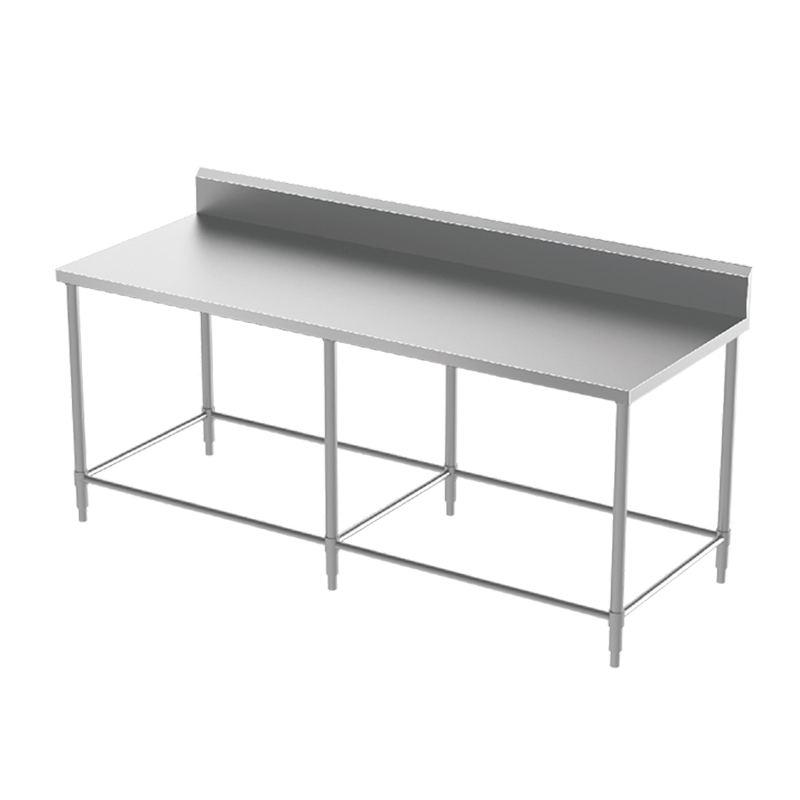 Mesa de trabajo de acero inoxidable para cocina comercial con salpicadero (6 patas)