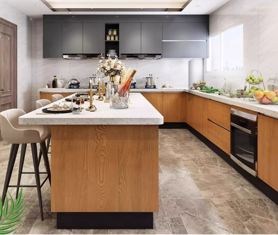 Gabinete de acero inoxidable pintado con laca personalizado 304 con isla cocina occidental