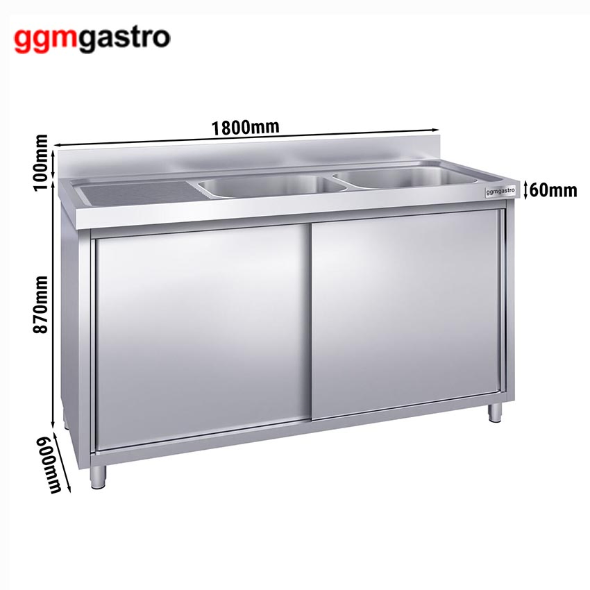 Mueble de cocina comercial OEM, lavavajillas de acero inoxidable con dos fregaderos a la derecha