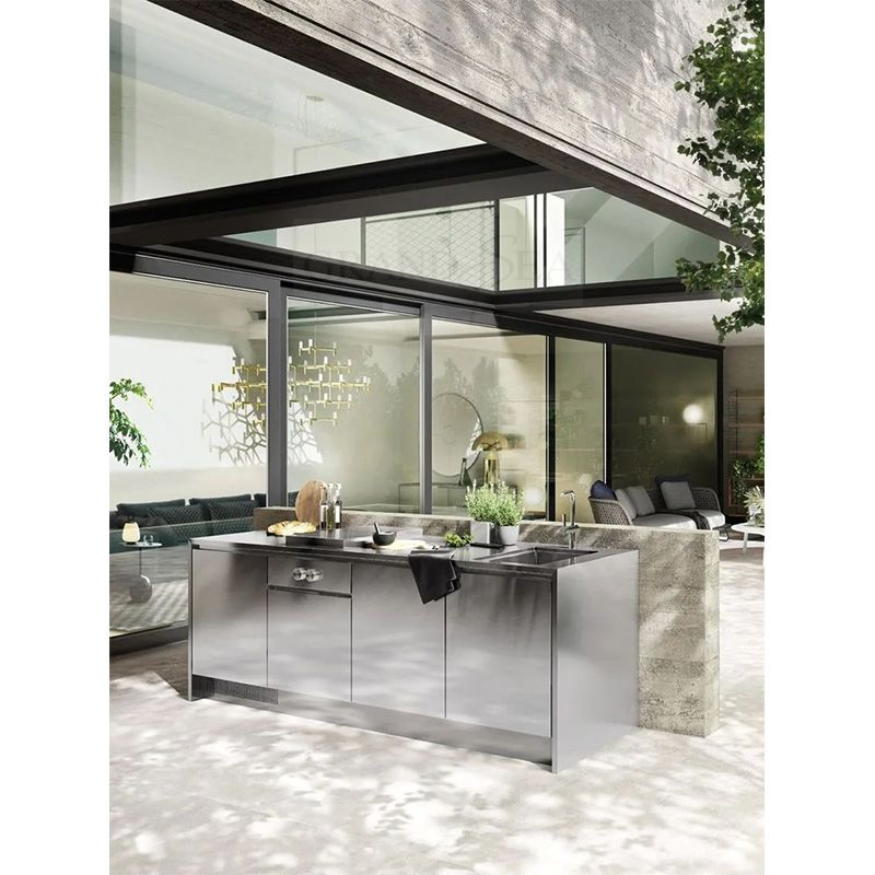 Gabinete de cocina exterior de acero inoxidable de diseño moderno y alto brillo, independiente