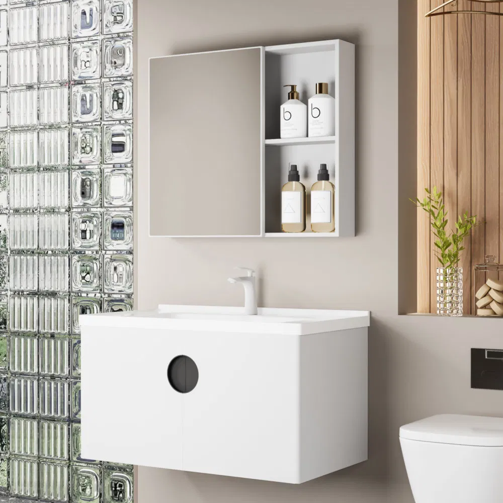 Armario de baño moderno de acero inoxidable montado en la pared, impermeable y con bajo formaldehído
