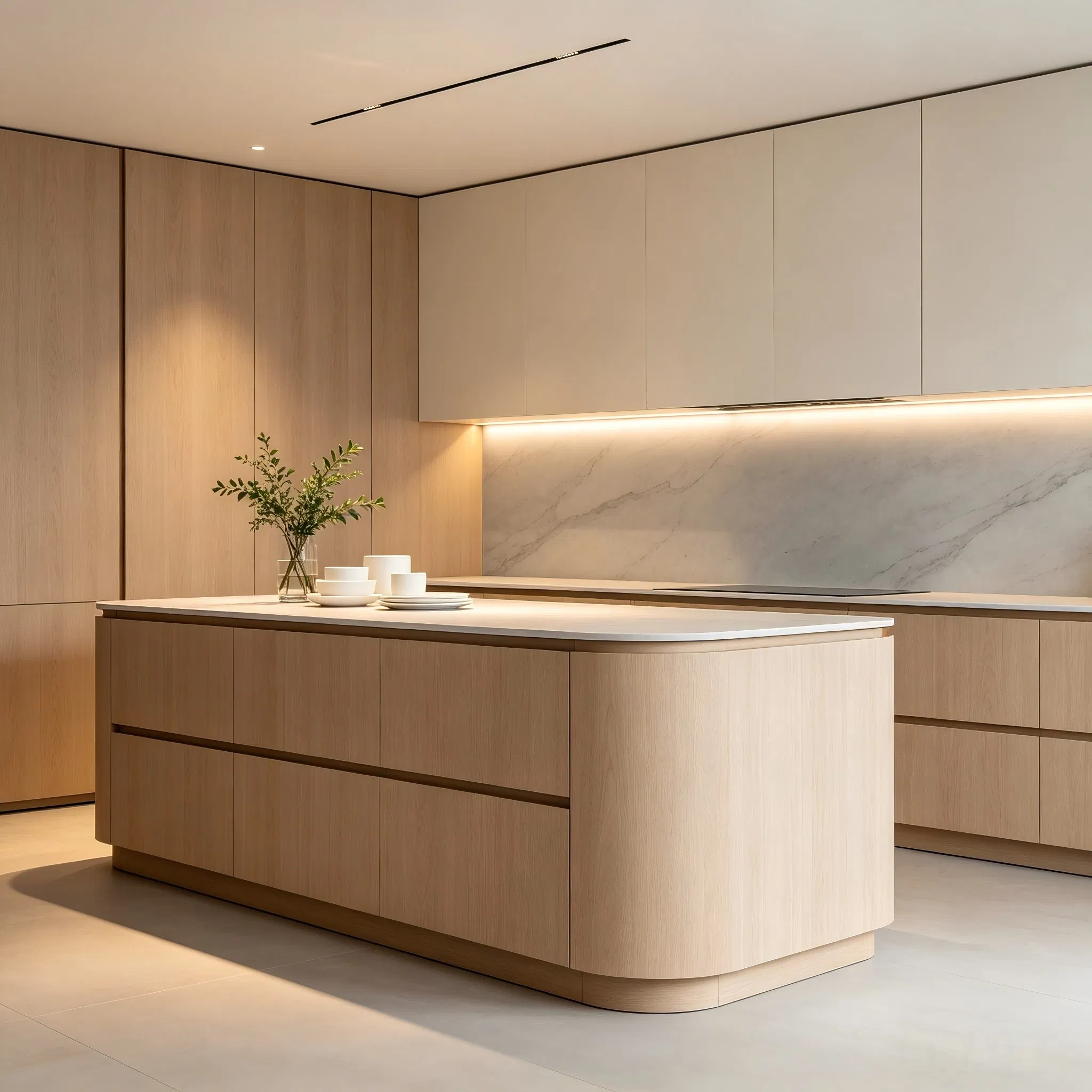 Mueble de cocina de melamina con chapa de madera, bien construido, acero inoxidable, anti moho, Anbangni