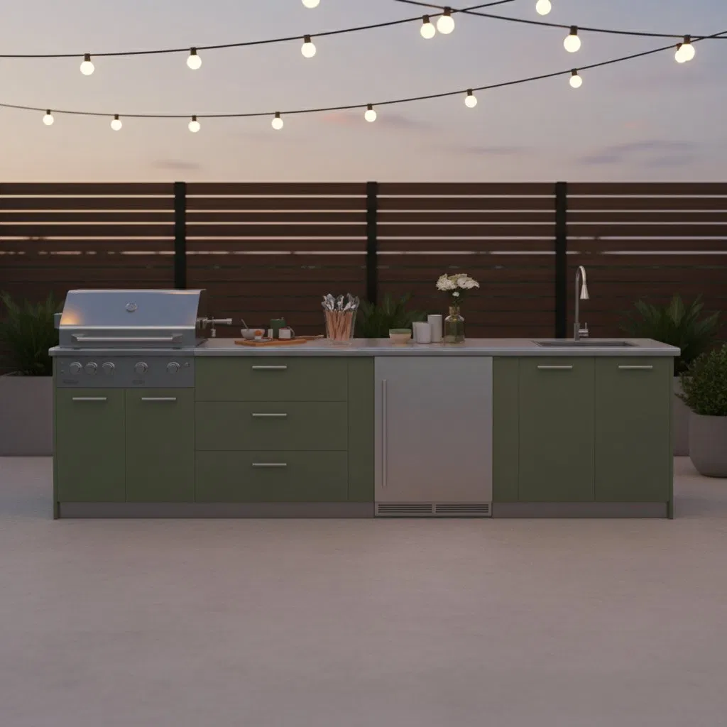 Conjunto de Cocina Exterior Modular de Acero Inoxidable, Gabinete de BBQ a Prueba de Óxido, Resistente a la Intemperie, Duradero para Cocinar al Aire Libre en el Jardín
