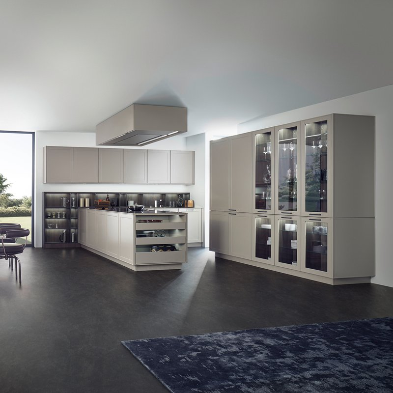 Venta al por mayor de fábrica Foshan mostradores de acero inoxidable para exteriores diseño de muebles de cocina de laminado de madera despensa alta de almacenamiento armarios de cocina con isla