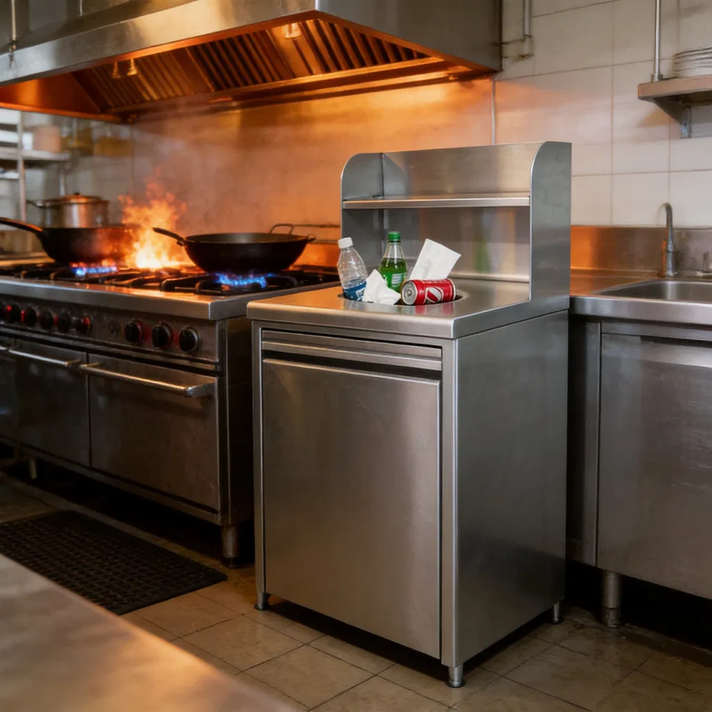Cabinet de basura de acero inoxidable duradero para uso en cocina comercial