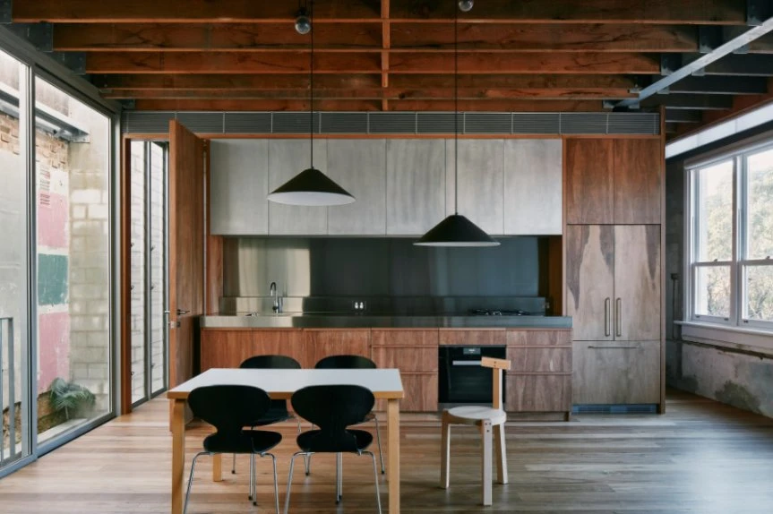 Diseño de acero inoxidable, armario de madera maciza, despensa con correderas ocultas, gabinetes de cocina modernos
