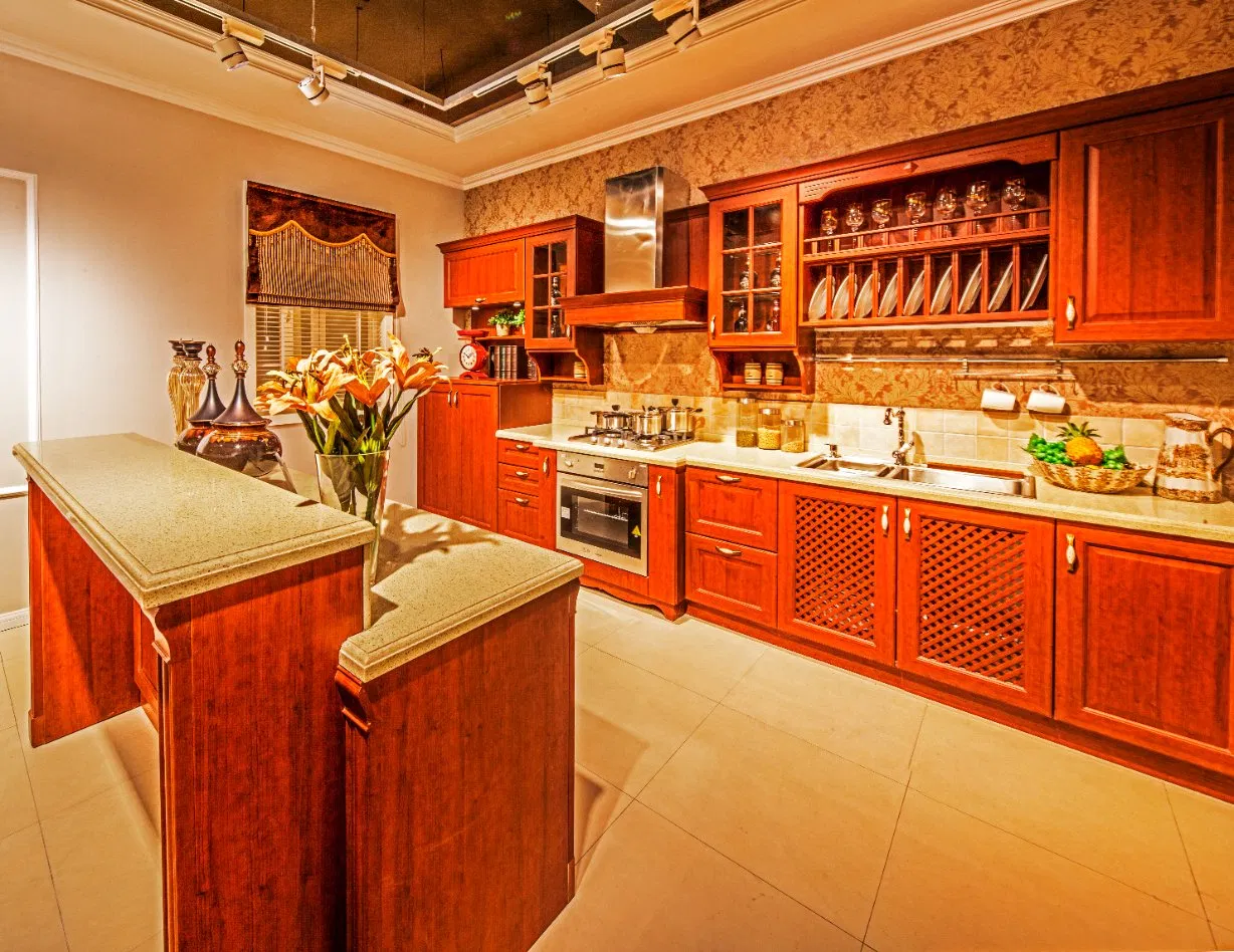 Precio de fábrica listo para ensamblar gabinete de cocina moderno de lujo de acero inoxidable mueble de cocina