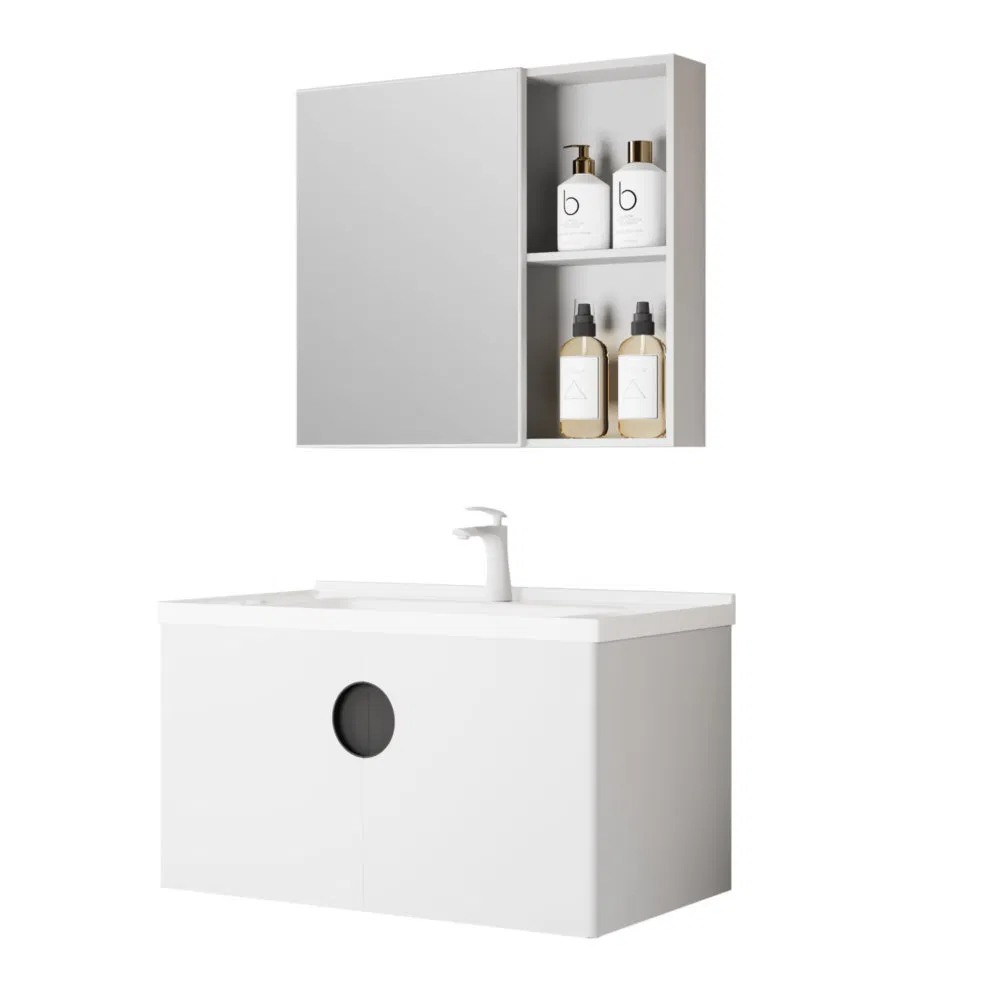 Armario de baño moderno de acero inoxidable montado en la pared, impermeable y con bajo formaldehído