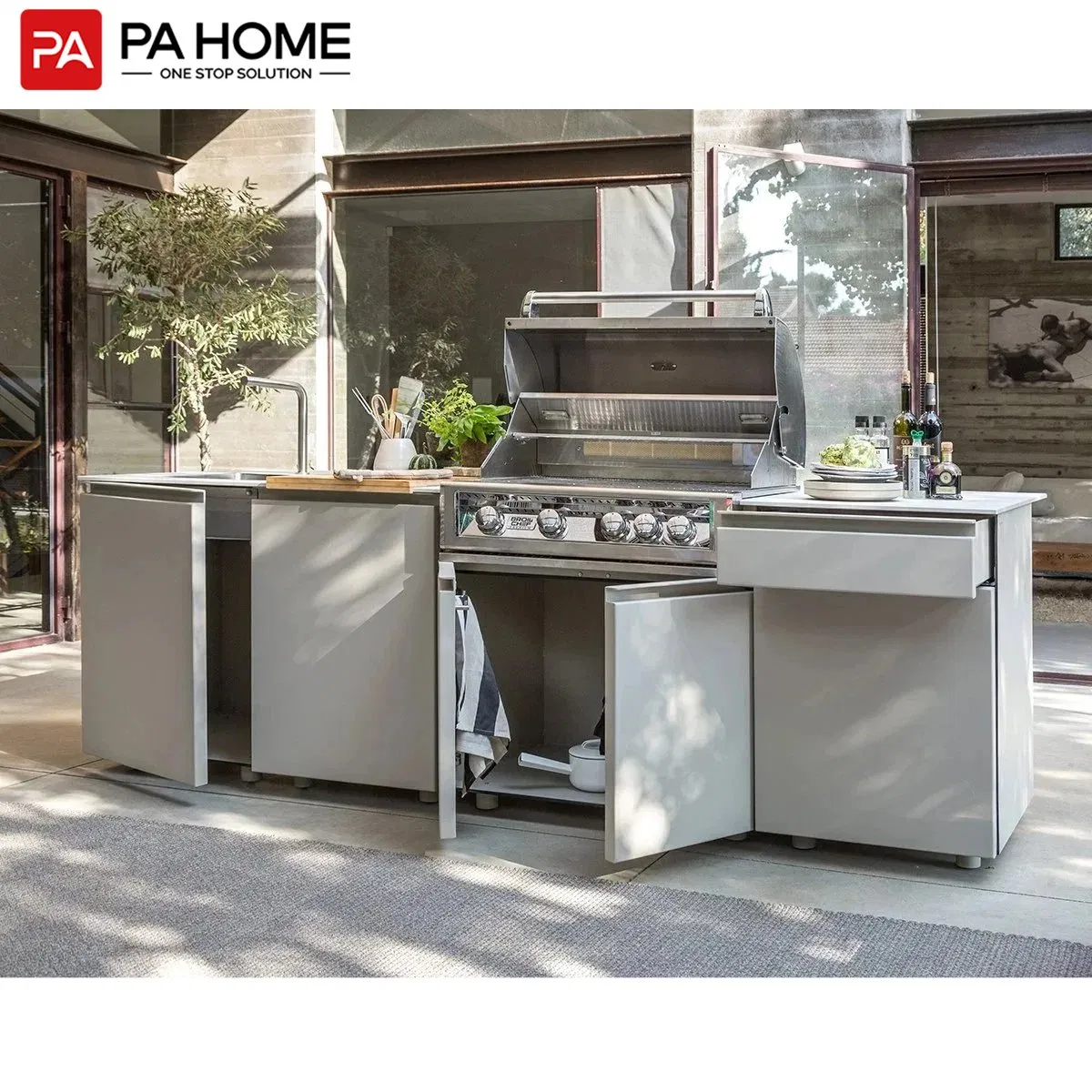 Gabinete de Cocina Exterior Modular de Metal 304 Acero Inoxidable Aluminio para Jardín de Casa BBQ