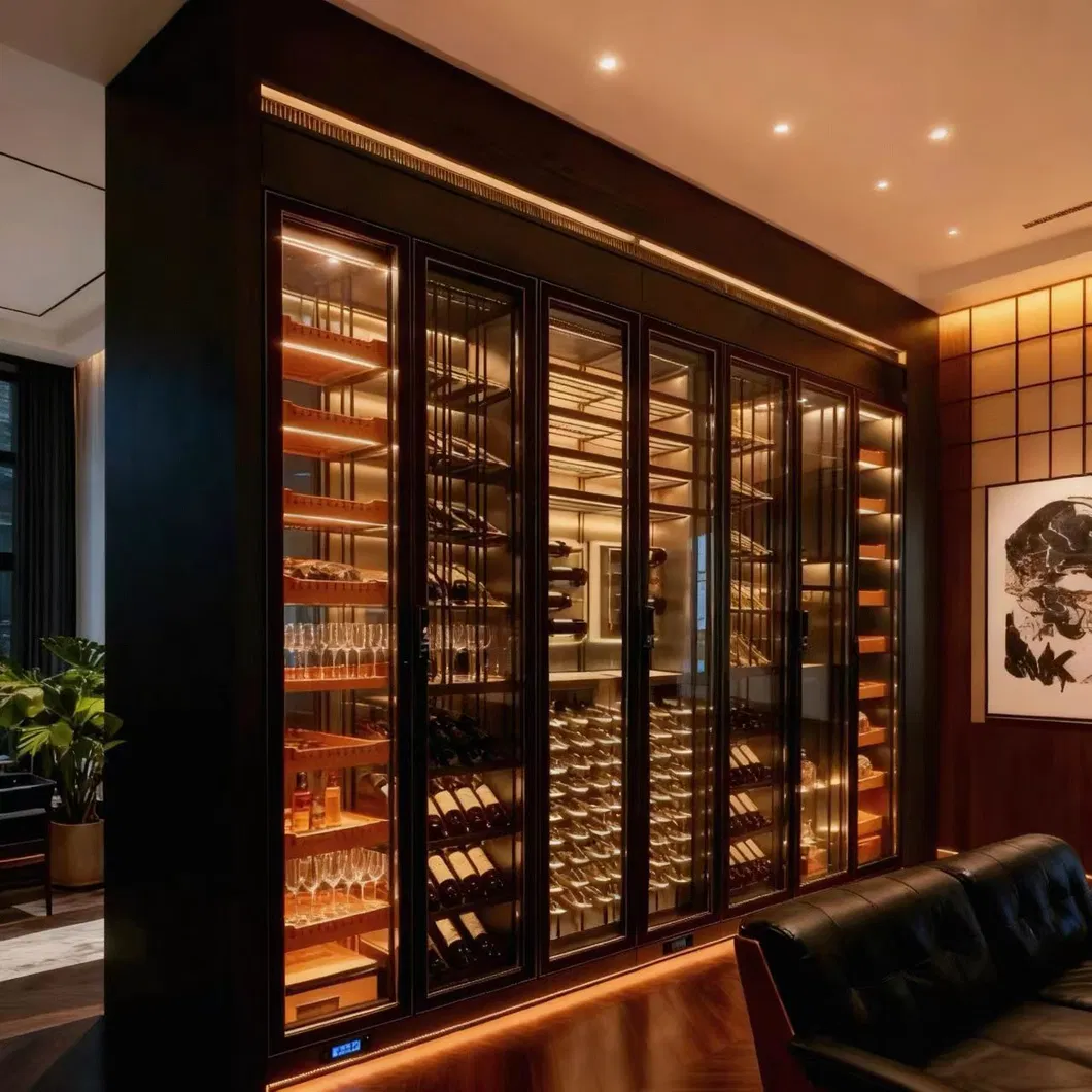 Gabinete de almacenamiento de vino de lujo moderno personalizado de acero inoxidable con exhibición de acrílico y metal