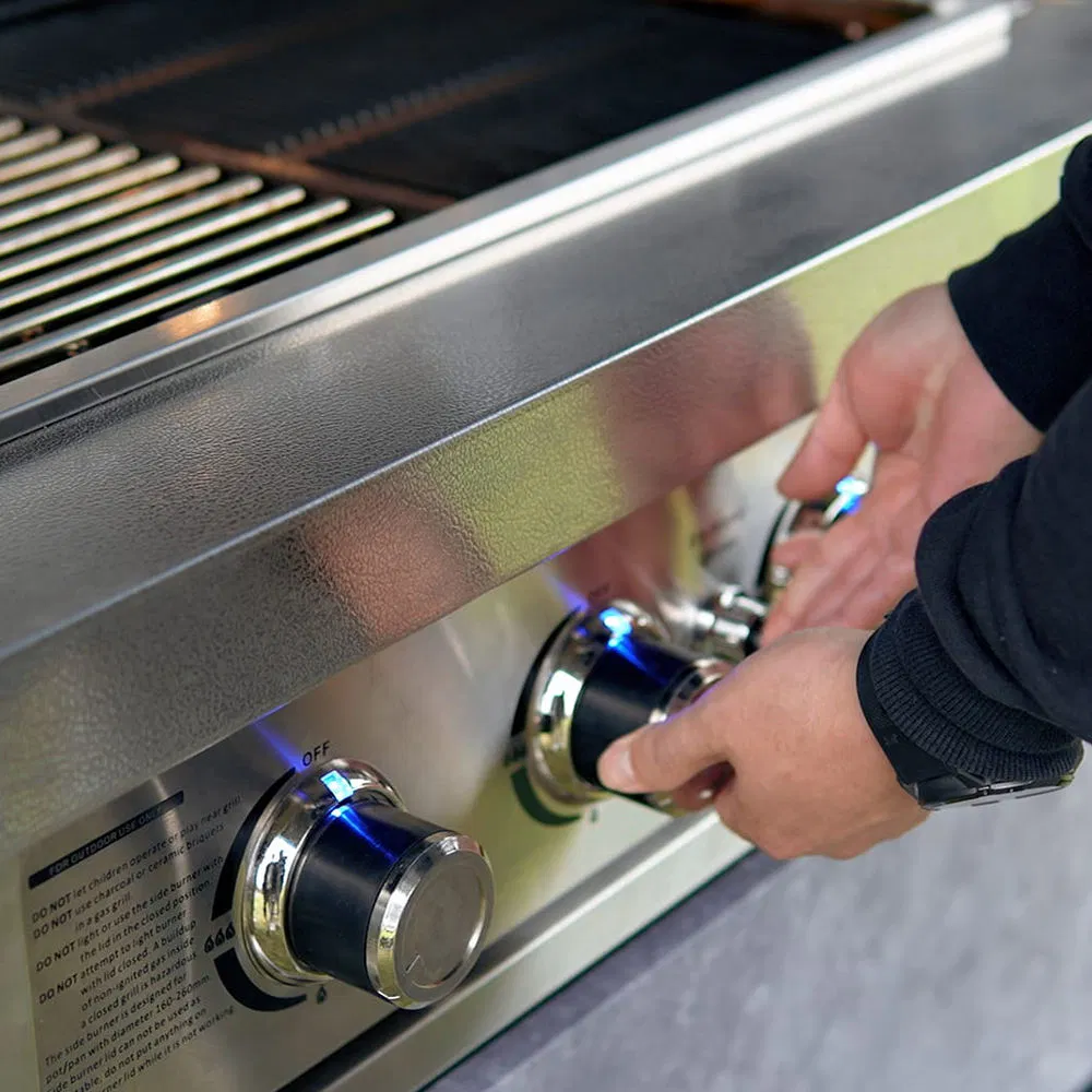 Gabinete de cocina exterior de acero inoxidable premium con puerta eléctrica, muebles de exterior, casa de piscina con gabinete de cocina de acero inoxidable para parrilla de gas BBQ