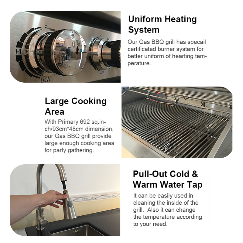 Isla de Cocina Modular de Acero Inoxidable 304 con Gabinete para Parrilla de Barbacoa