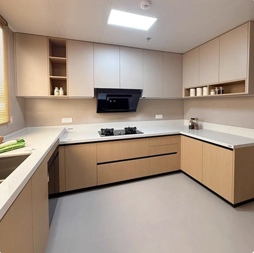 Gabinetes de despensa de cocina comerciales modernos de acero inoxidable personalizados al por mayor, varios diseños para hospitales, base de fregadero de MDF