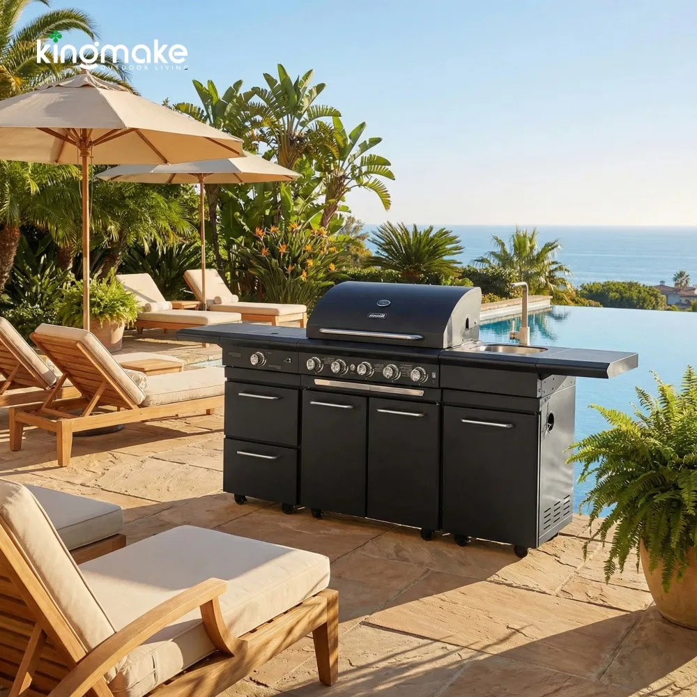 Muebles de jardín impermeables, isla de cocina exterior de acero inoxidable de alta gama para restaurante en resort
