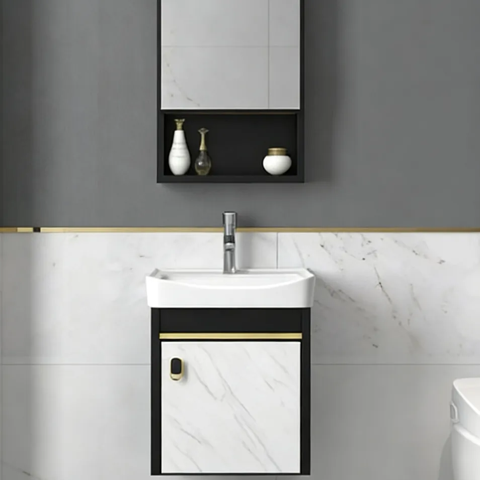 Diseño de lavabo de esquina compacto maximiza el espacio en un gabinete de baño eficiente