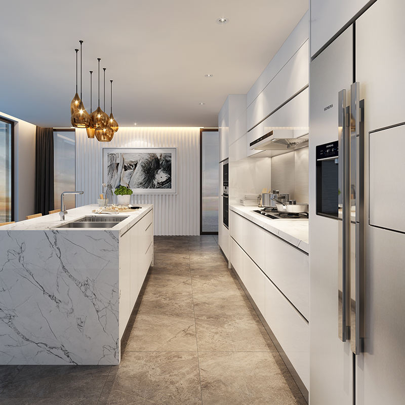 Muebles de cocina de diseño moderno para armarios de cocina de chapa de madera
