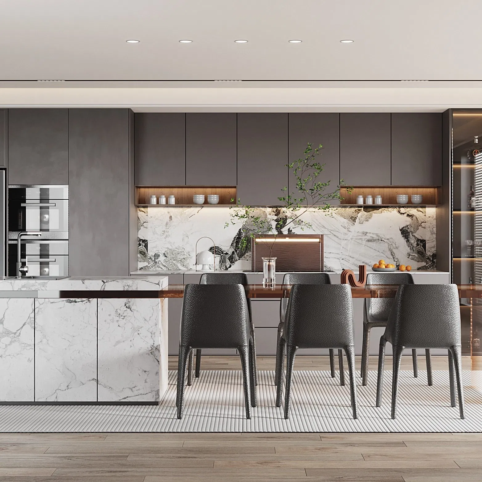 Mueble de cocina moderno de madera maciza antigua de lujo, armario de cocina de acero inoxidable personalizado en acero