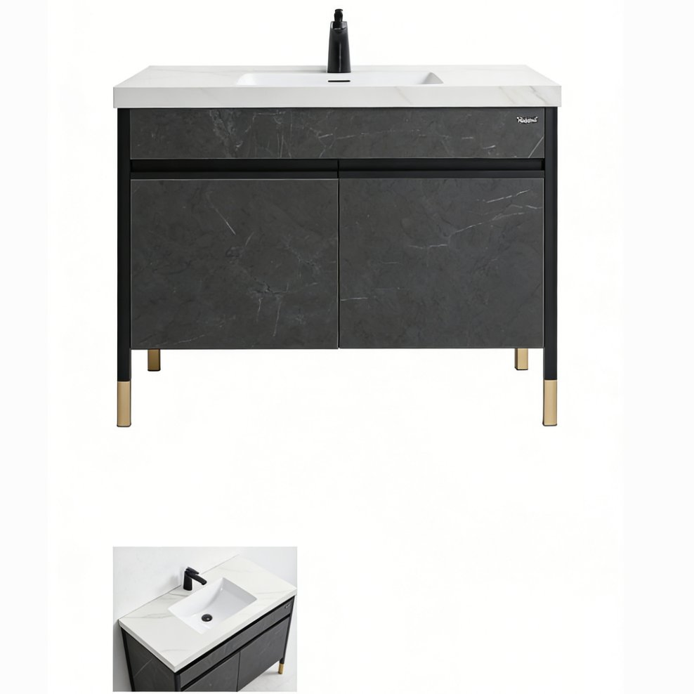 Mueble de baño de acero inoxidable, gabinete montado en la pared, conjunto de muebles de baño, gabinete de iluminación, lavabo
