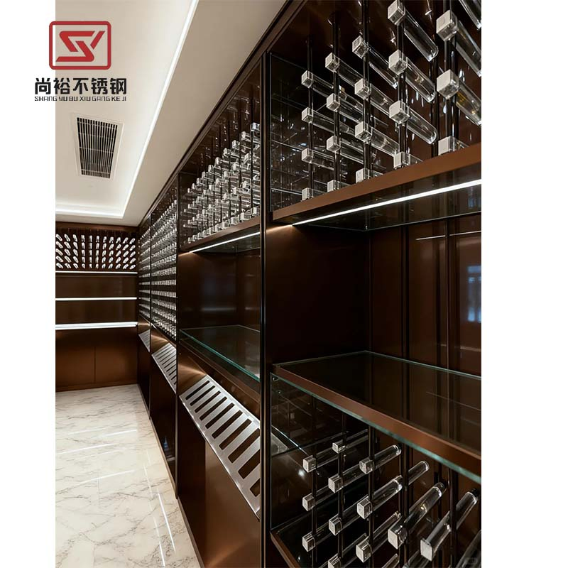 Gabinete de vino montado en la pared de acero inoxidable con LED personalizado para hotel y villa