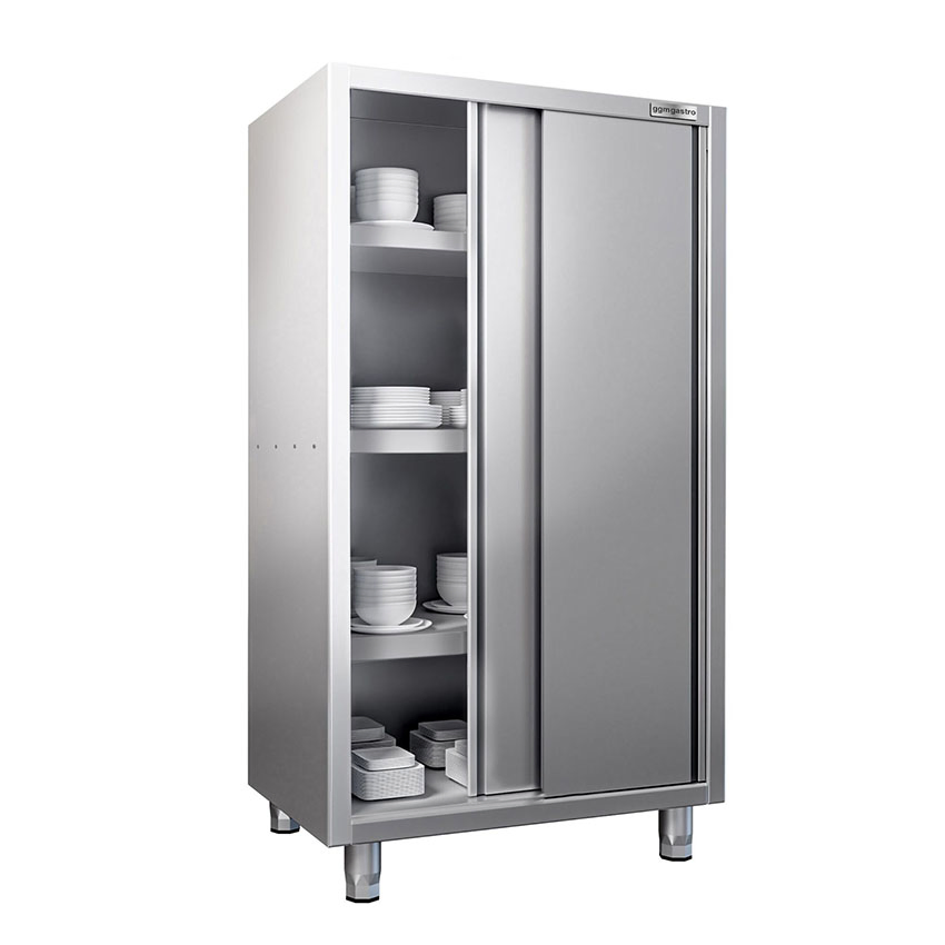 Gabinete de Vajilla de Acero Inoxidable con 2 Puertas Abatibles para Almacenamiento de Platos de Cocina