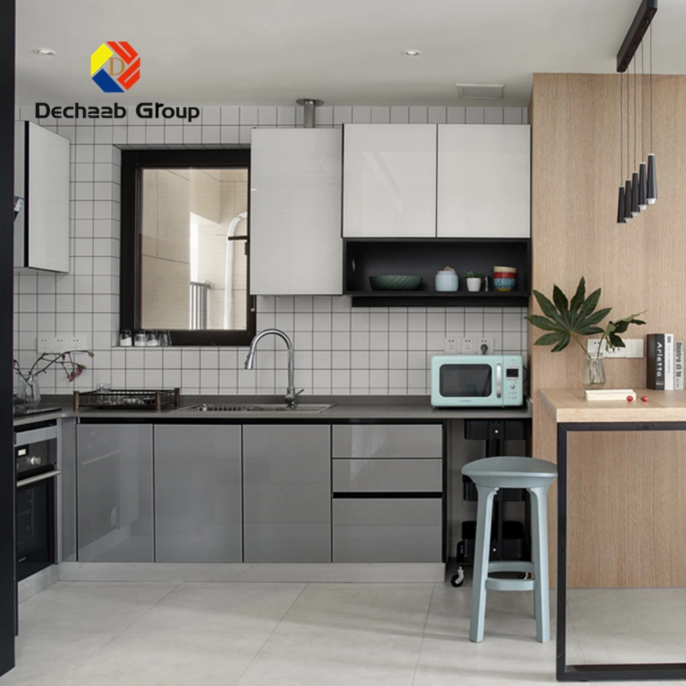 Armario de cocina modular de metal inoxidable gris colgante moderno