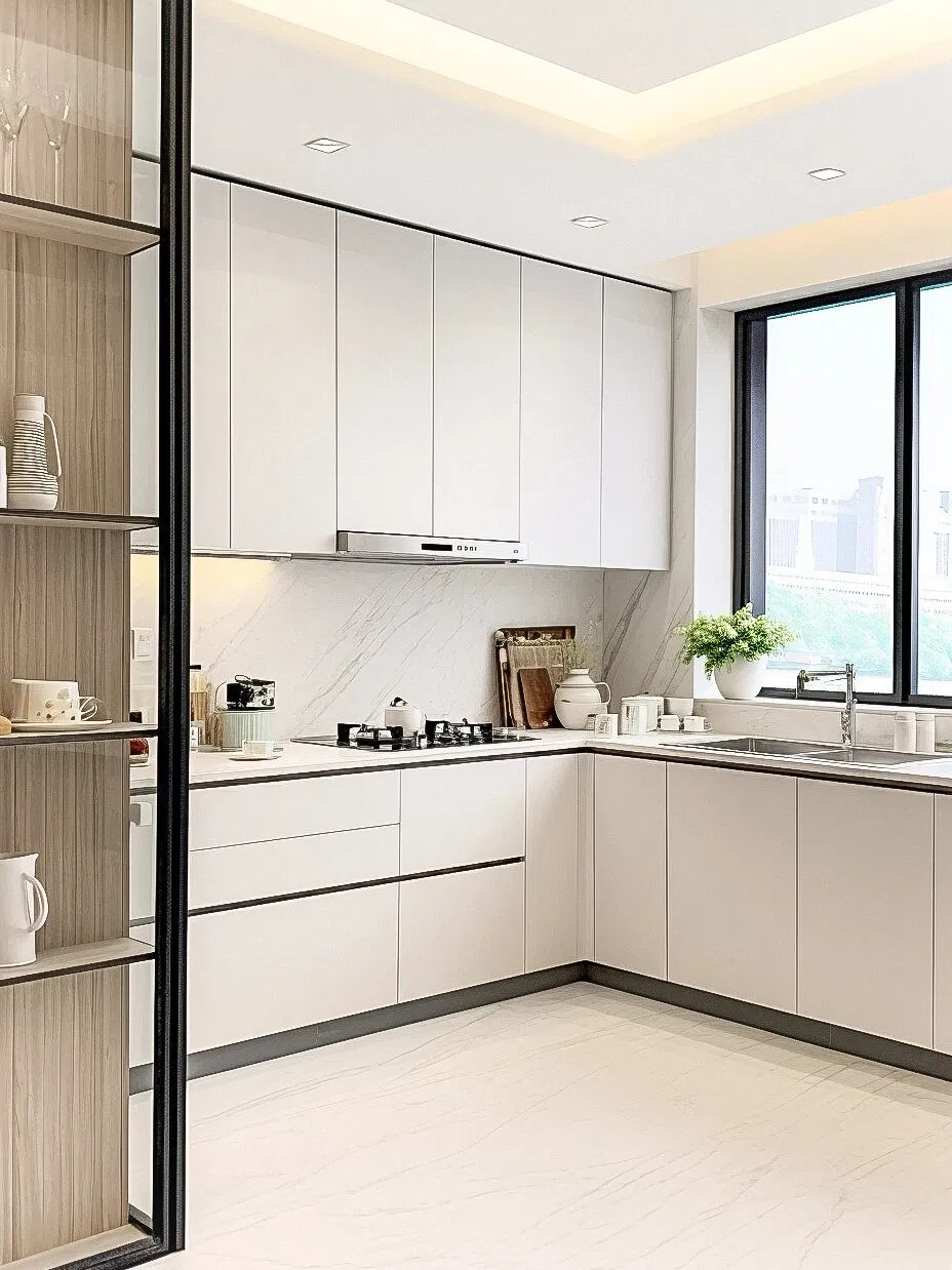 Gabinetes de cocina de alto brillo elegantes hechos de madera maciza