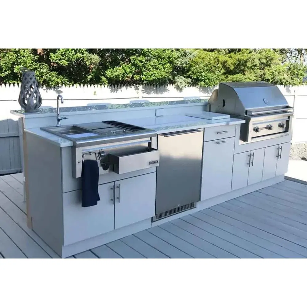 Gabinetes de cocina de acero inoxidable coloridos para exteriores con fregadero doble y sencillo hechos a medida