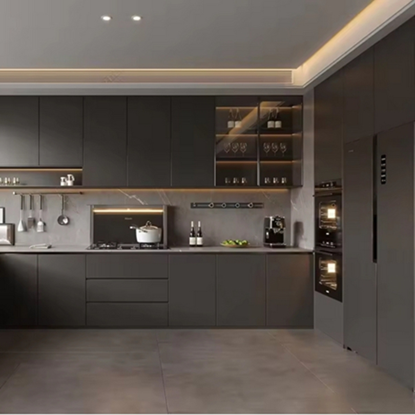 Cocina Moderna Gabinete Personalizado Cualquier Estilo Color Carcasa de Madera Fregadero de Acero Inoxidable Accesorios Incluidos