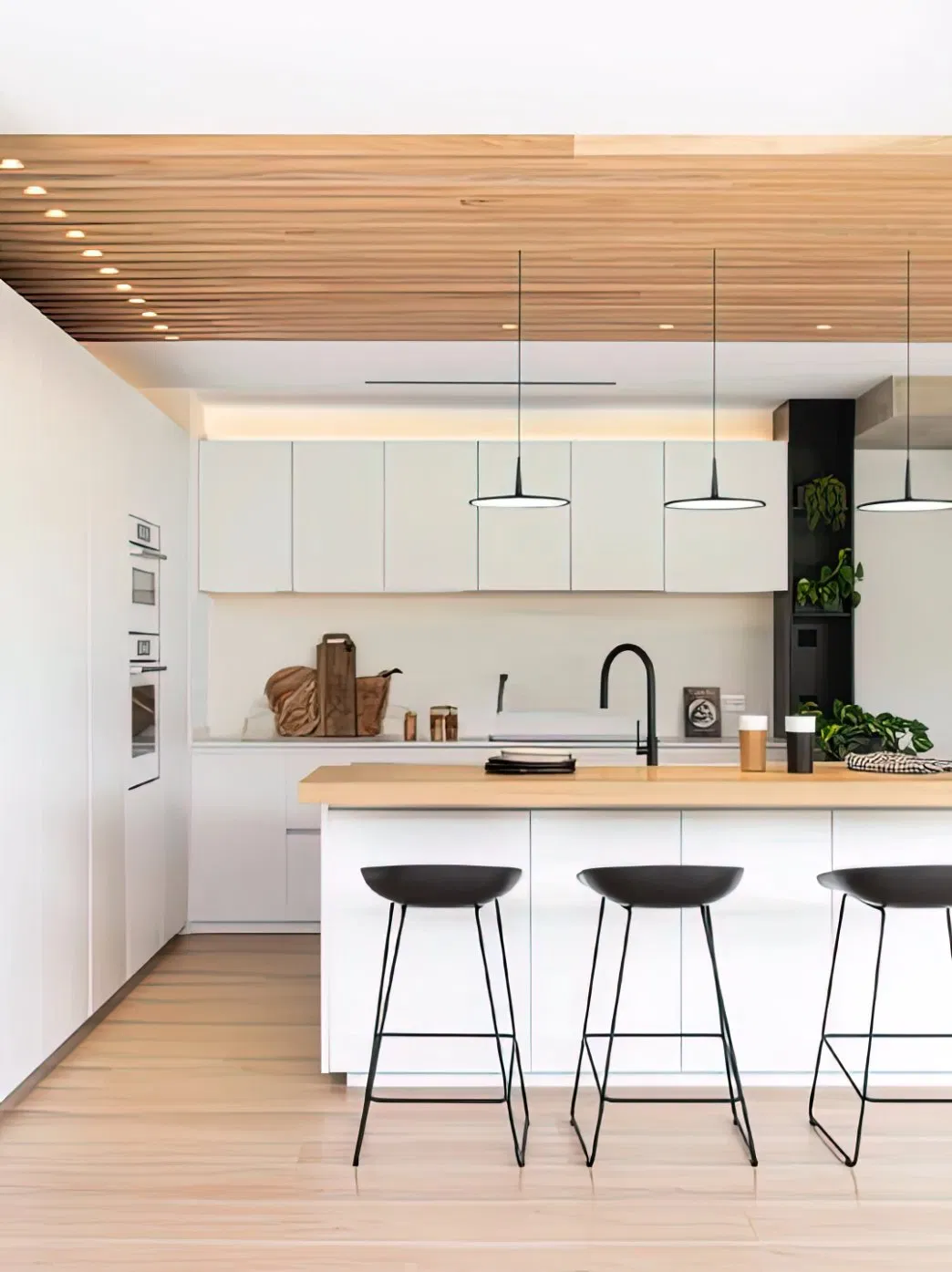 Gabinetes de cocina modernos y elegantes en negro con encimeras duraderas