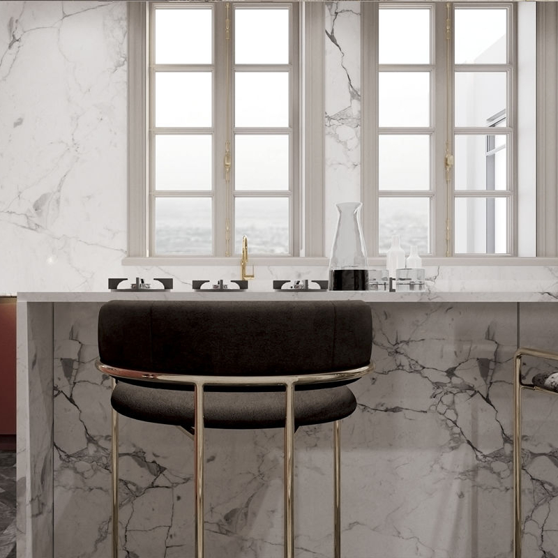 Muebles de cocina de lujo al por mayor, puertas de vidrio modernas de madera maciza con acabado brillante, encimeras de acero inoxidable, isla de exhibición, bisagra de gabinete
