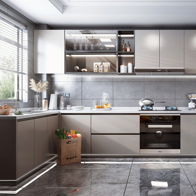 Precio Bajo Mayorista 75 "Gabinete de Bar de Cocina de Acero Inoxidable Negro Personalizado con Vidrio Esmerilado y Sensor de Movimiento