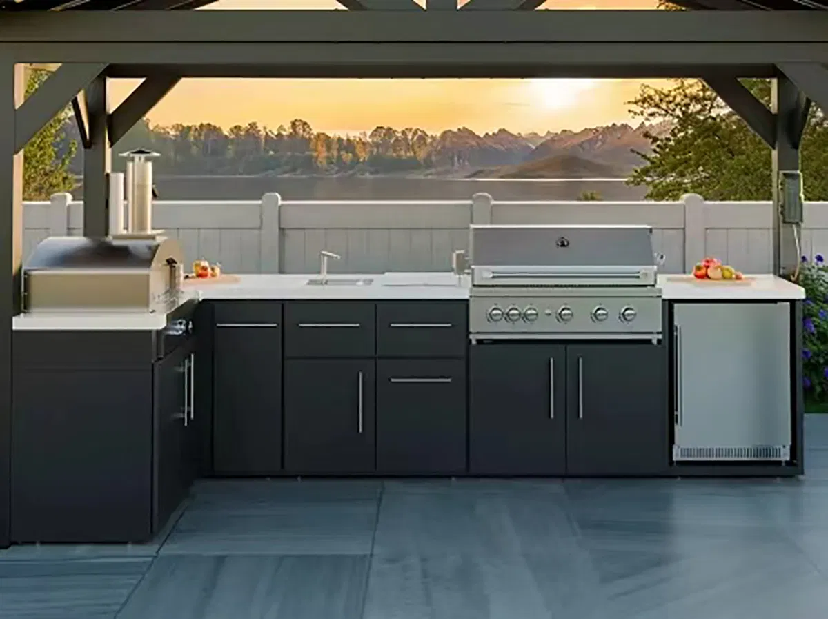 Gabinetes de cocina de acero inoxidable para exteriores, impermeables, con fregaderos simples y dobles, a prueba de óxido, duraderos y de fácil limpieza para espacios de cocina al aire libre
