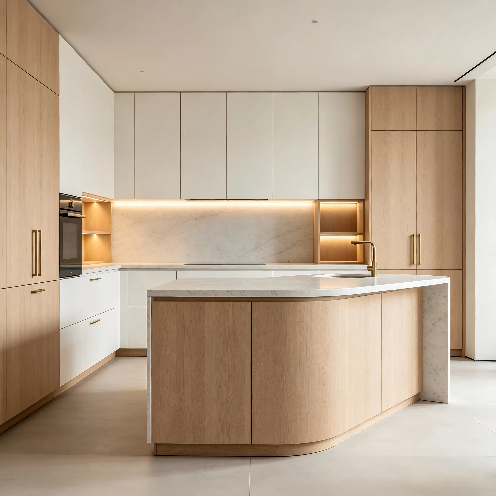 Acabado de melamina ecológica Anbangni en acero inoxidable, mobiliario de cocina con chapa de madera
