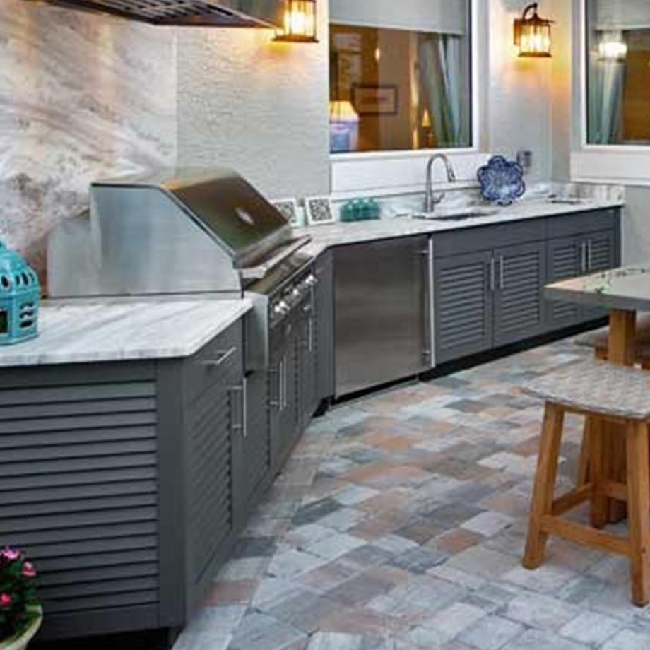 Gabinete de cocina BBQ modular exterior de acero inoxidable, resistente a la intemperie, a la corrosión y duradero para áreas de cocina en jardín y patio