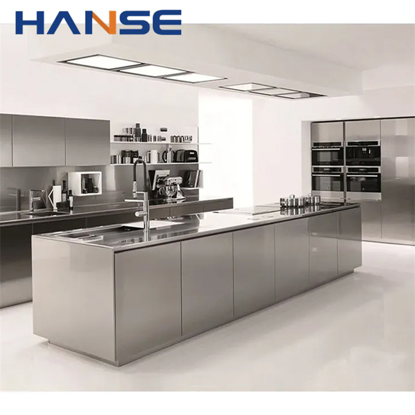 Venta Caliente Modular Pared Completa Personalizada Lujo Apertura Accesorios Acero Inoxidable Gabinetes de Cocina con Alacena e Isla