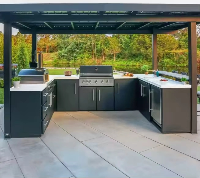 Gabinetes de cocina de acero inoxidable para exteriores, impermeables, con fregaderos simples y dobles, a prueba de óxido, duraderos y de fácil limpieza para espacios de cocina al aire libre